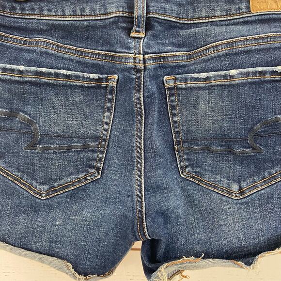 American Eagle 2 Dark Wash Cutoff Super Stretch Shortie Low Rise Denim Shorts - Picture 6 of 9